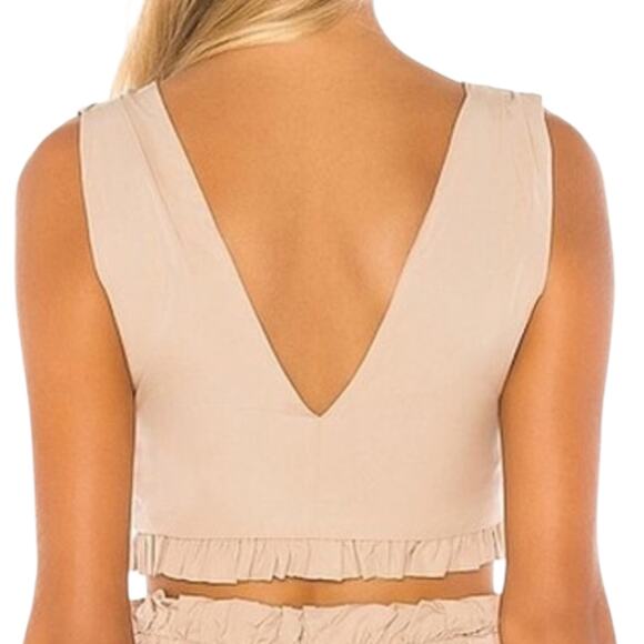 Women's Majorelle Joey Crop Tank Top Taupe Ruffled V-Neck XS - Picture 2 of 13